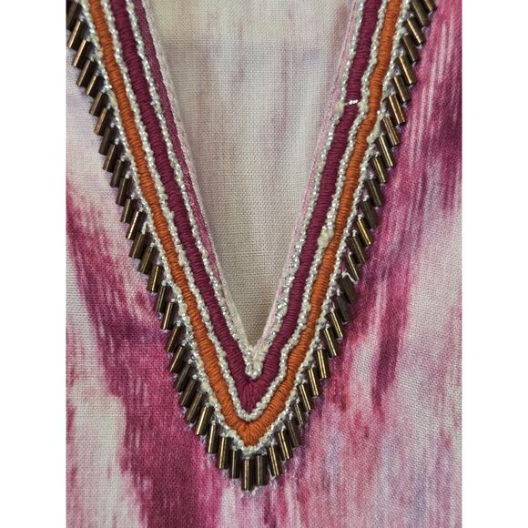 Soft Surroundings Altea Pink Chevron 3/4 Sleeve Embroidered Beaded Tunic | L GUC - Picture 9 of 13